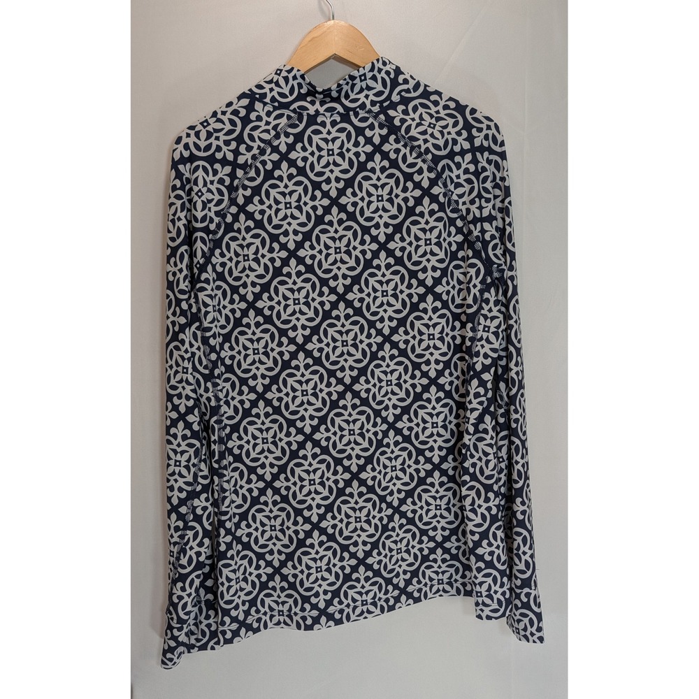 Crown & Ivy Womens XL Navy White Medallion Print Quarter Zip Pullover Top - Picture 2 of 4